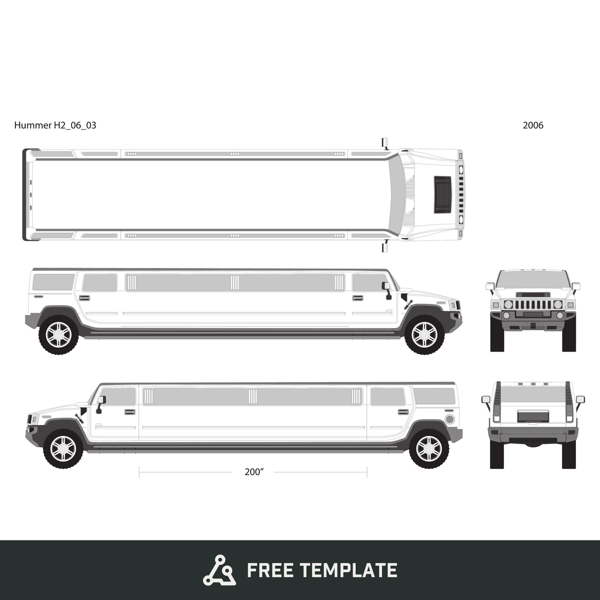 2006 Hummer Limos H2 Limo free vector vehicle wrap template - GravBase