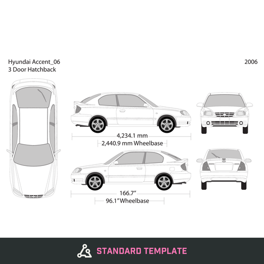 2006 Hyundai Accent Hatchback vector wrap template, Design-Ready PDF - GravBase