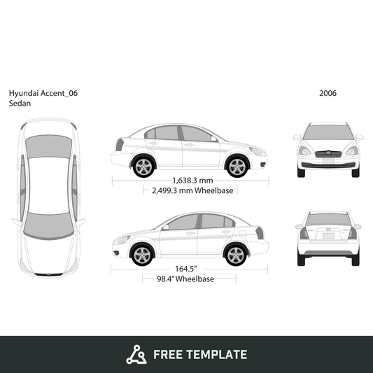 2006 Hyundai Accent Sedan free vector vehicle wrap template - GravBase