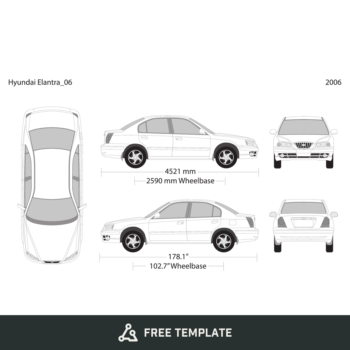 2006 Hyundai Elantra free vector vehicle wrap template - GravBase