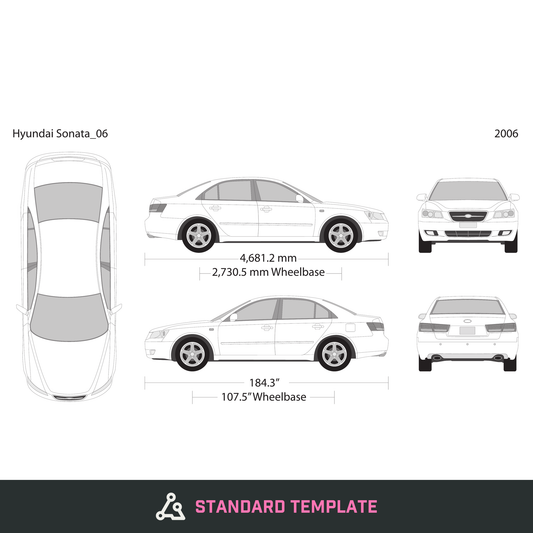 2006 Hyundai Sonata vector wrap template, Design-Ready PDF - GravBase