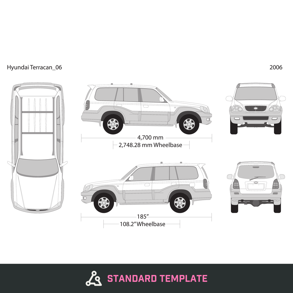 2006 Hyundai Terracan vector wrap template, Design-Ready PDF - GravBase