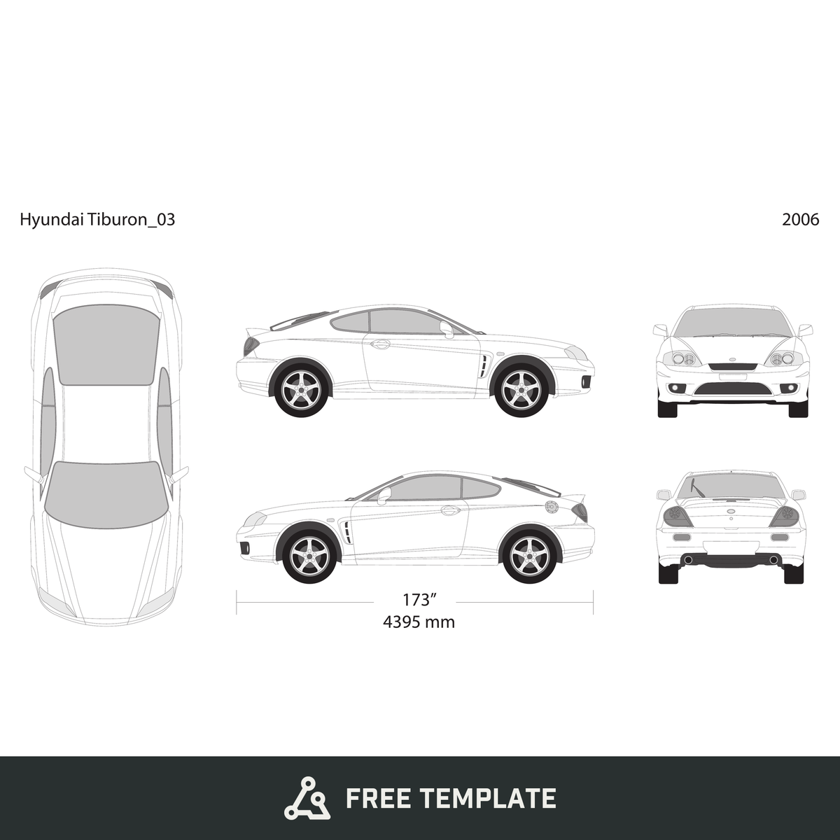 2006 Hyundai Tiburon free vector vehicle wrap template - GravBase