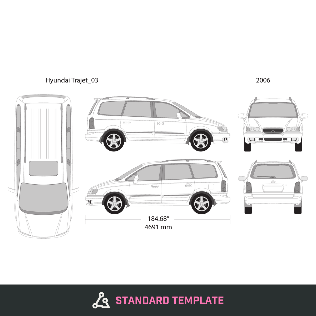 2006 Hyundai Trajet vector wrap template, Design-Ready PDF - GravBase