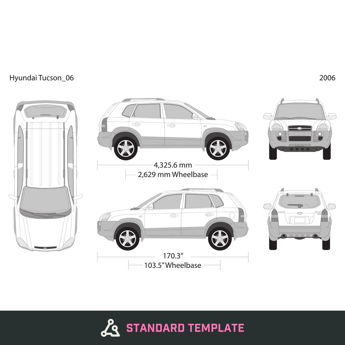 2006 Hyundai Tucson vector wrap template, Design-Ready PDF - GravBase
