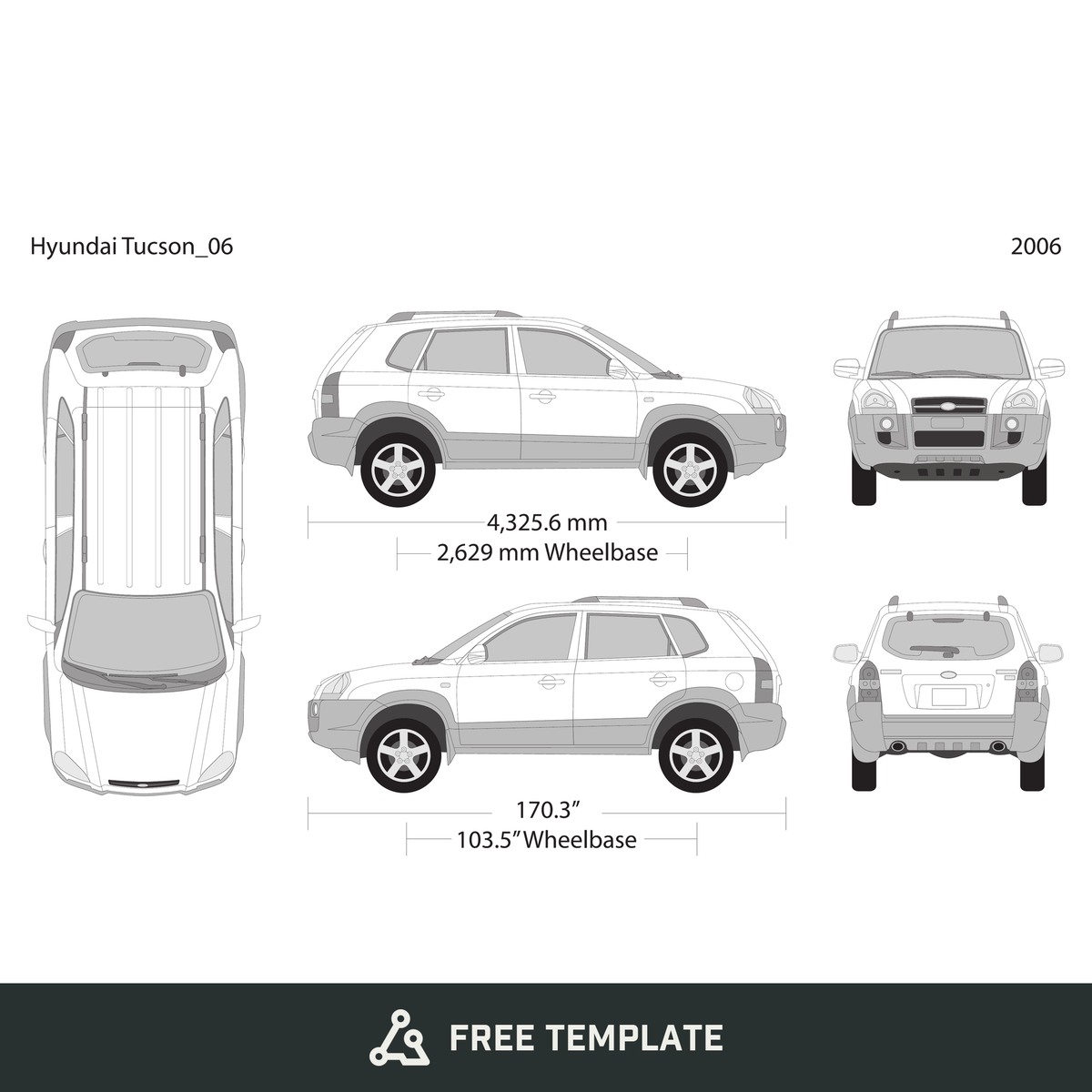 2006 Hyundai Tucson free vector vehicle wrap template - GravBase