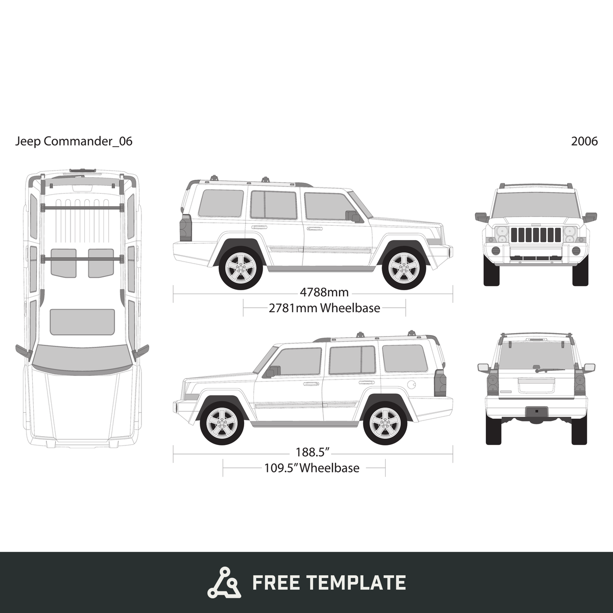 2006 Jeep Commander free vector vehicle wrap template - GravBase