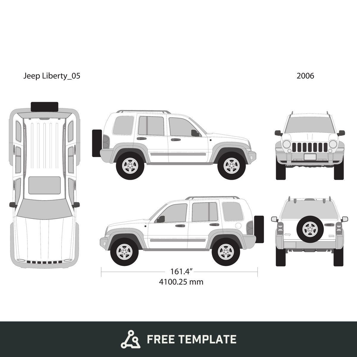 2006 Jeep Liberty free vector vehicle wrap template - GravBase