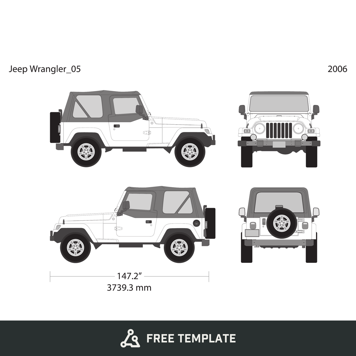 2006 Jeep Wrangler free vector vehicle wrap template - GravBase