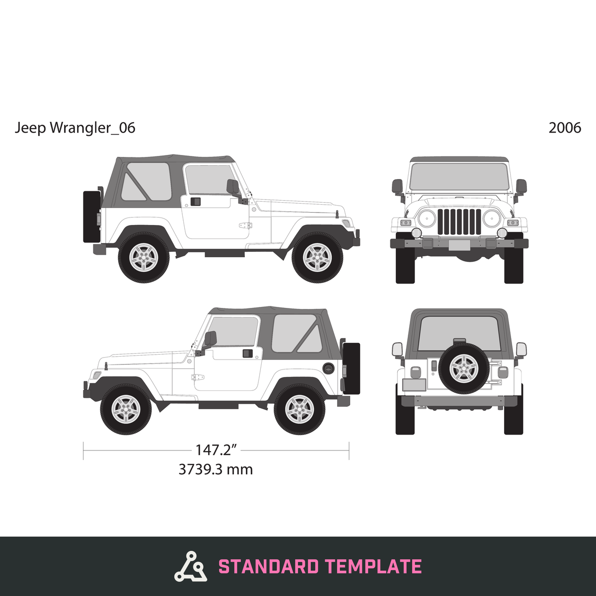 2006 Jeep Wrangler vector wrap template V02, Design-Ready PDF - GravBase