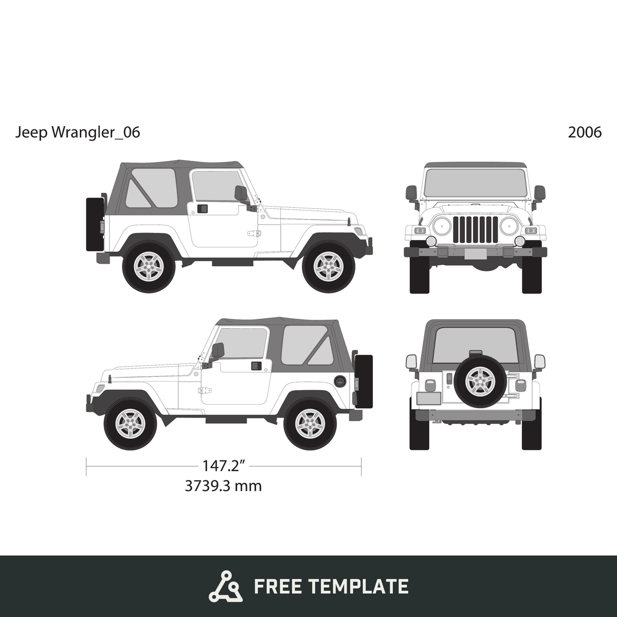 2006 Jeep Wrangler free vector vehicle wrap template - GravBase