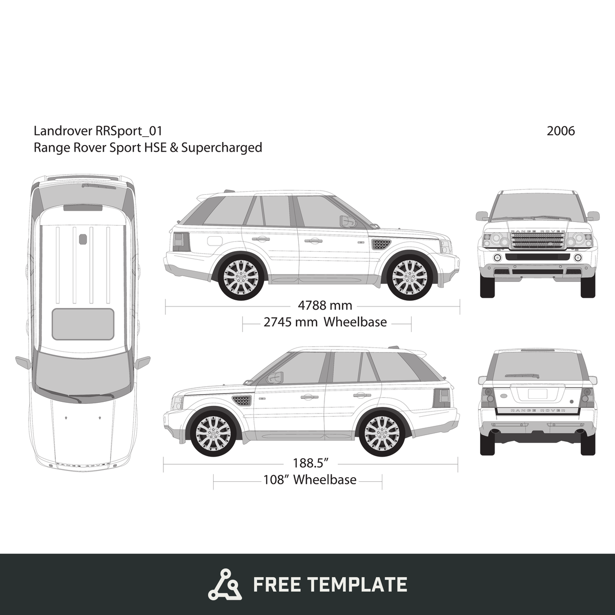 2006 Land Rover Range Rover Sport free vector vehicle wrap template - GravBase