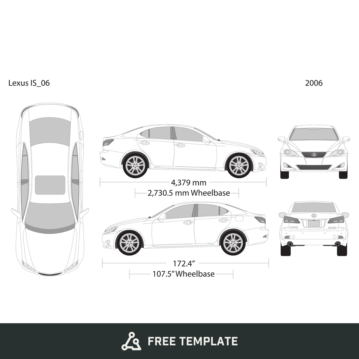 2006 Lexus IS free vector vehicle wrap template - GravBase