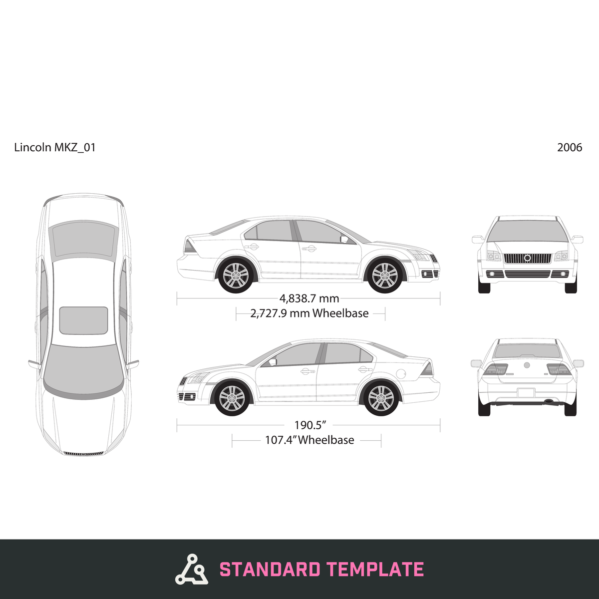 2006 Lincoln MKZ vector wrap template, Design-Ready PDF - GravBase