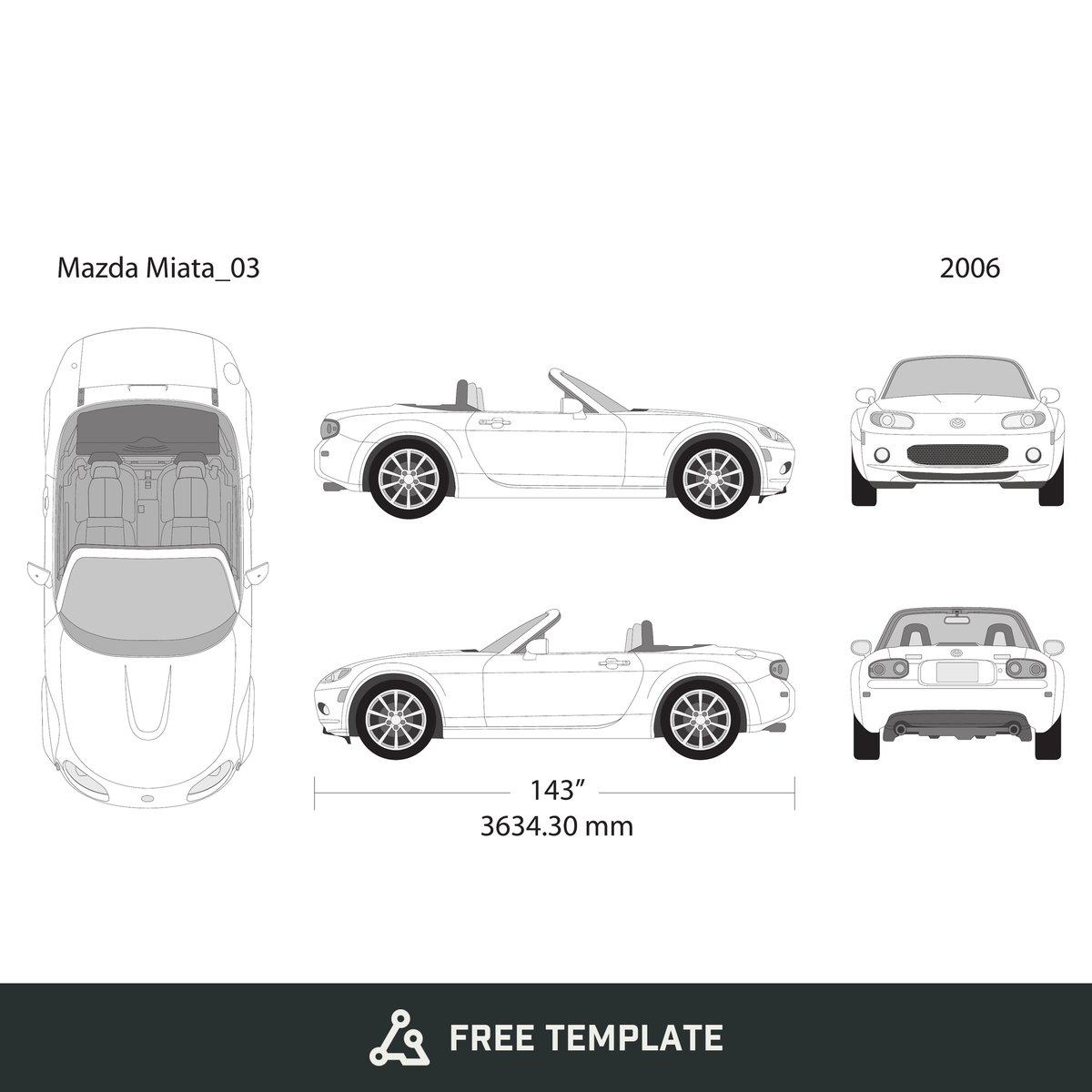 2006 Mazda Miata free vector vehicle wrap template - GravBase