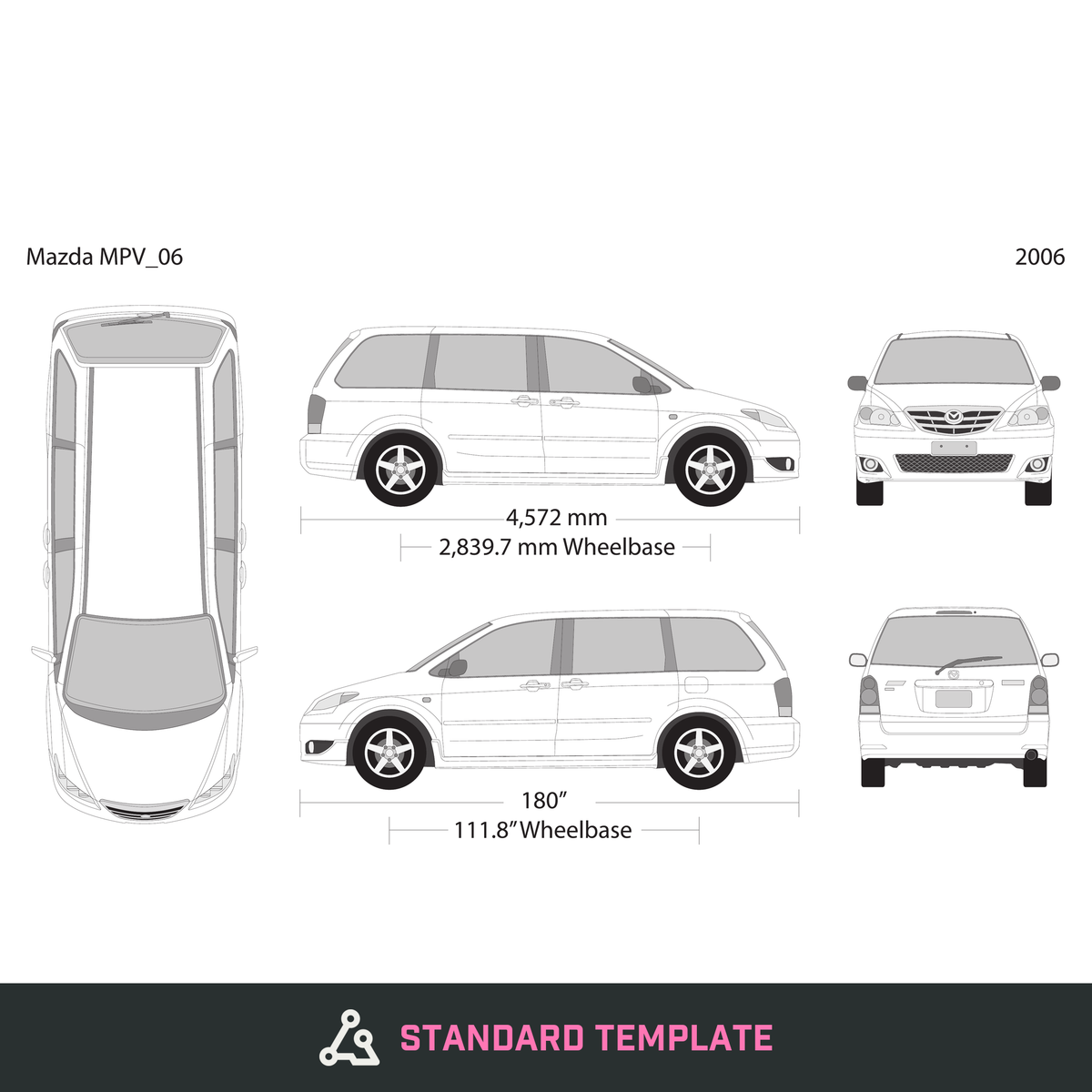 2006 Mazda MPV vector wrap template, Design-Ready PDF - GravBase