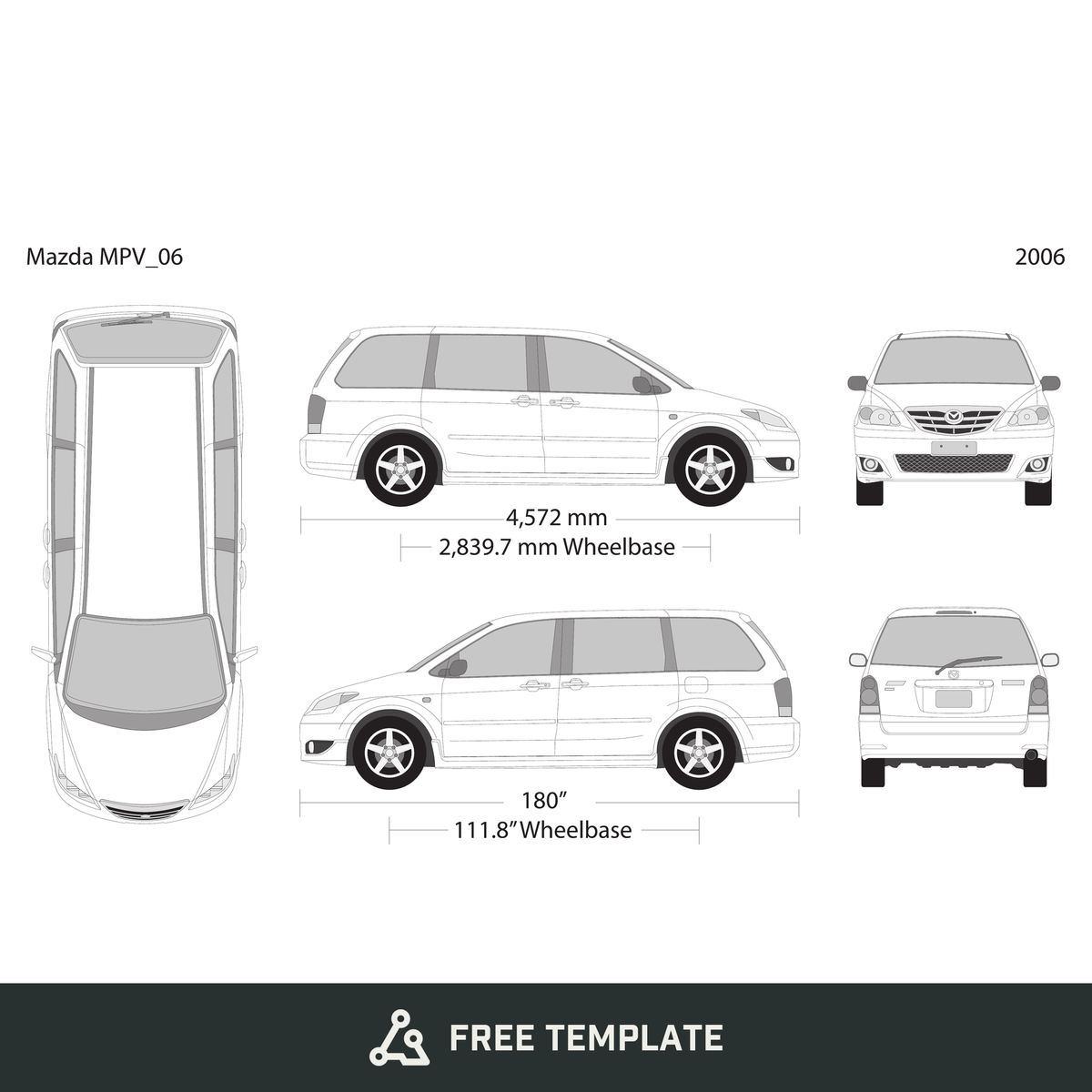 2006 Mazda MPV free vector vehicle wrap template - GravBase