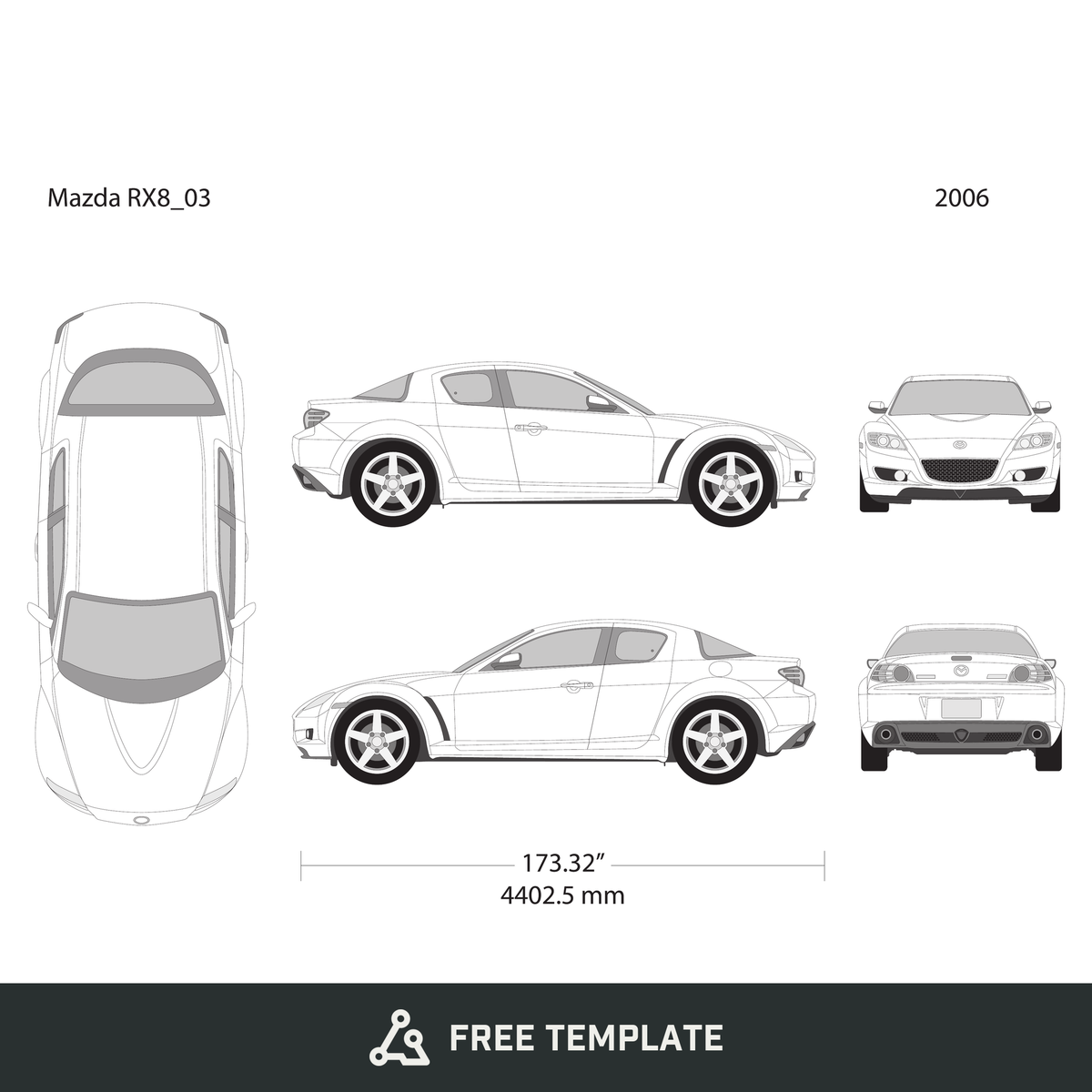 2006 Mazda RX8 free vector vehicle wrap template - GravBase