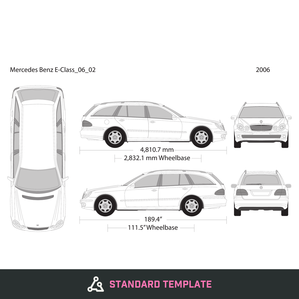 2006 Mercedes E-Class vector wrap template V02, Design-Ready PDF - GravBase