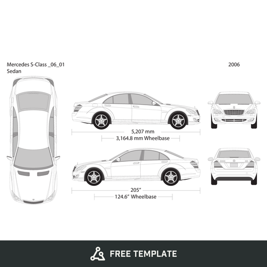 2006 Mercedes S-Class free vector vehicle wrap template - GravBase