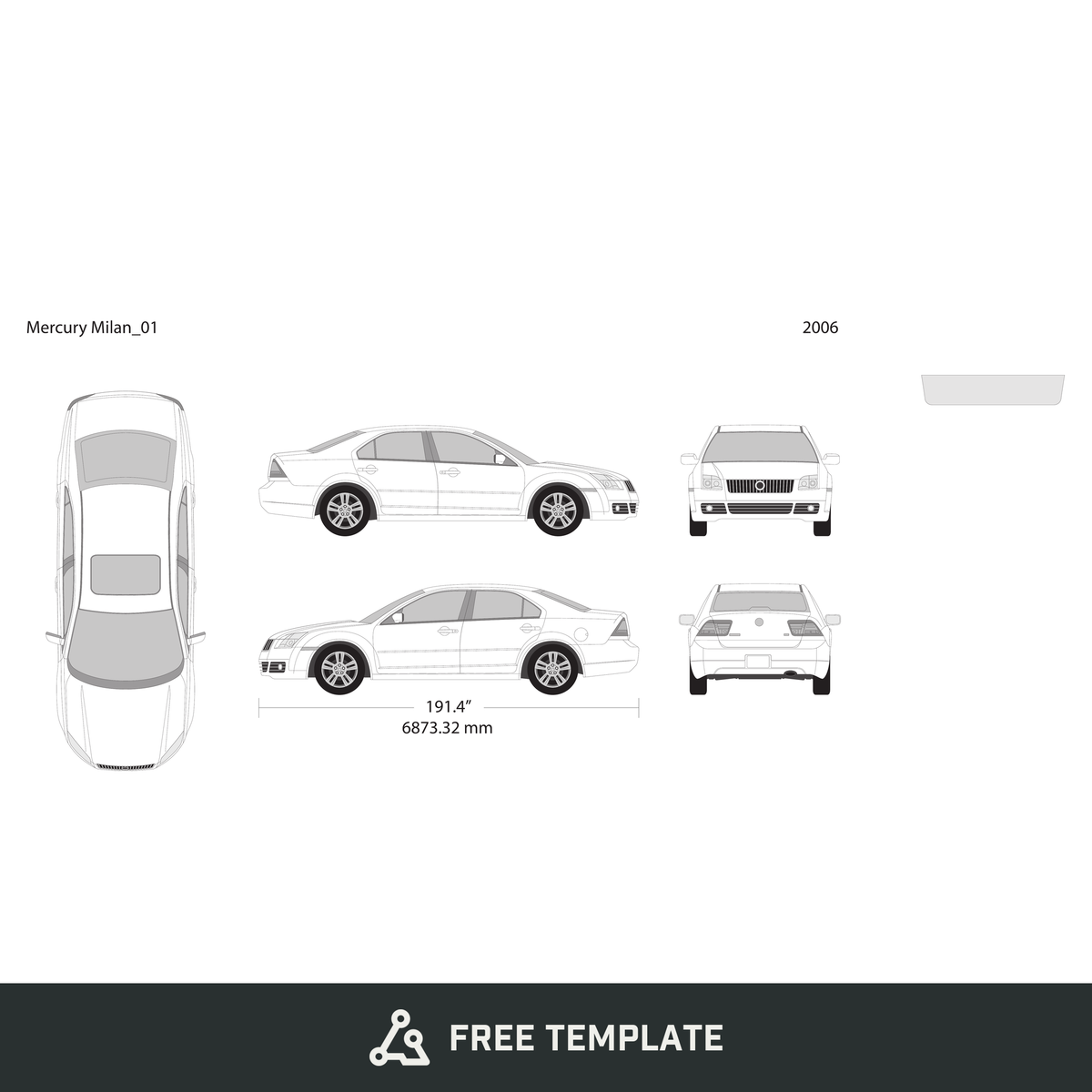 2006 Mercury Milan free vector vehicle wrap template - GravBase