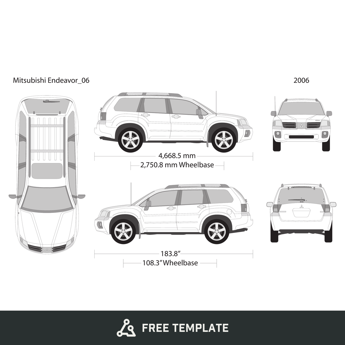 2006 Mitsubishi Endeavor free vector vehicle wrap template - GravBase