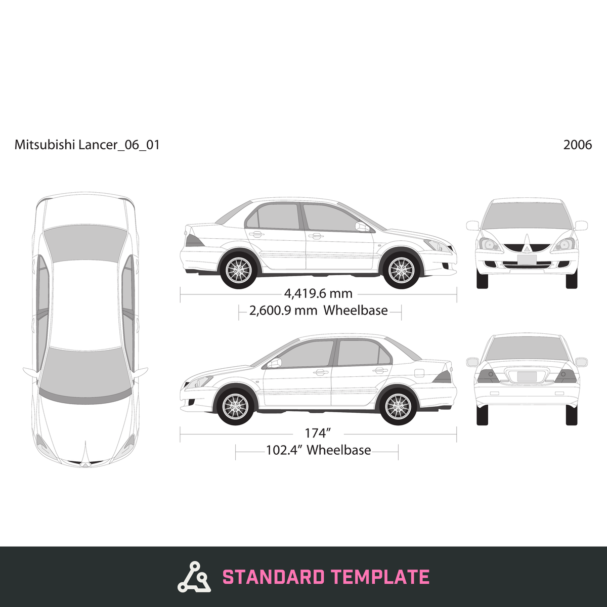 2006 Mitsubishi Lancer vector wrap template, Design-Ready PDF - GravBase