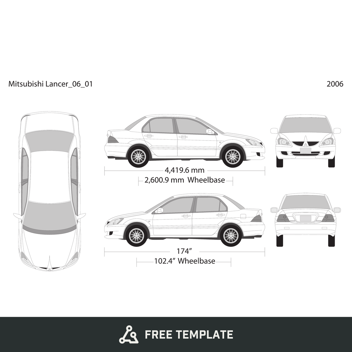 2006 Mitsubishi Lancer free vector vehicle wrap template - GravBase