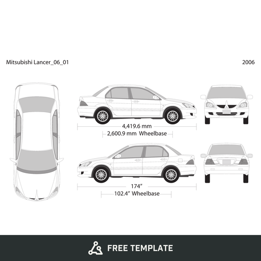 2006 Mitsubishi Lancer free vector vehicle wrap template - GravBase