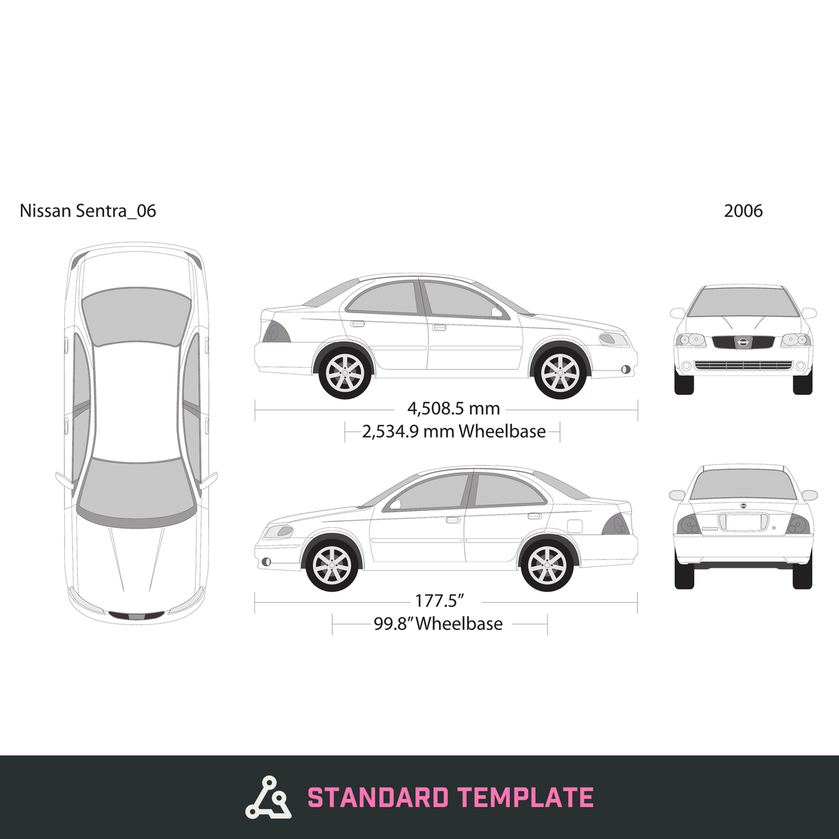 2006 Nissan Sentra vector wrap template, Design-Ready PDF - GravBase