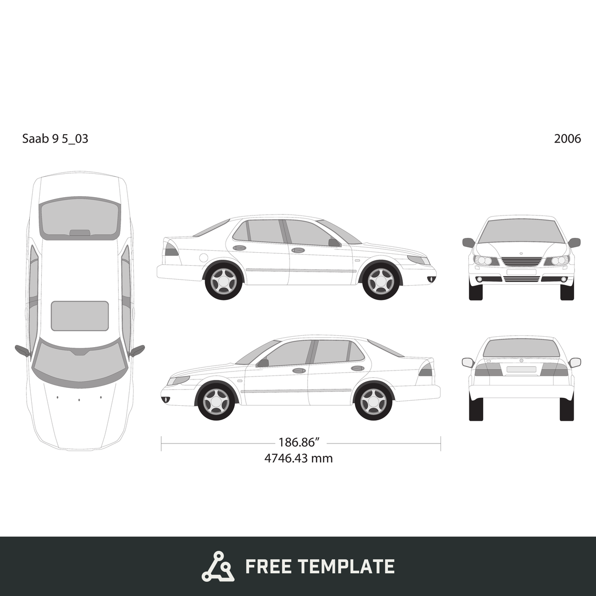 2006 Saab 9 5 free vector vehicle wrap template - GravBase