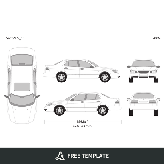 2006 Saab 9 5 free vector vehicle wrap template - GravBase