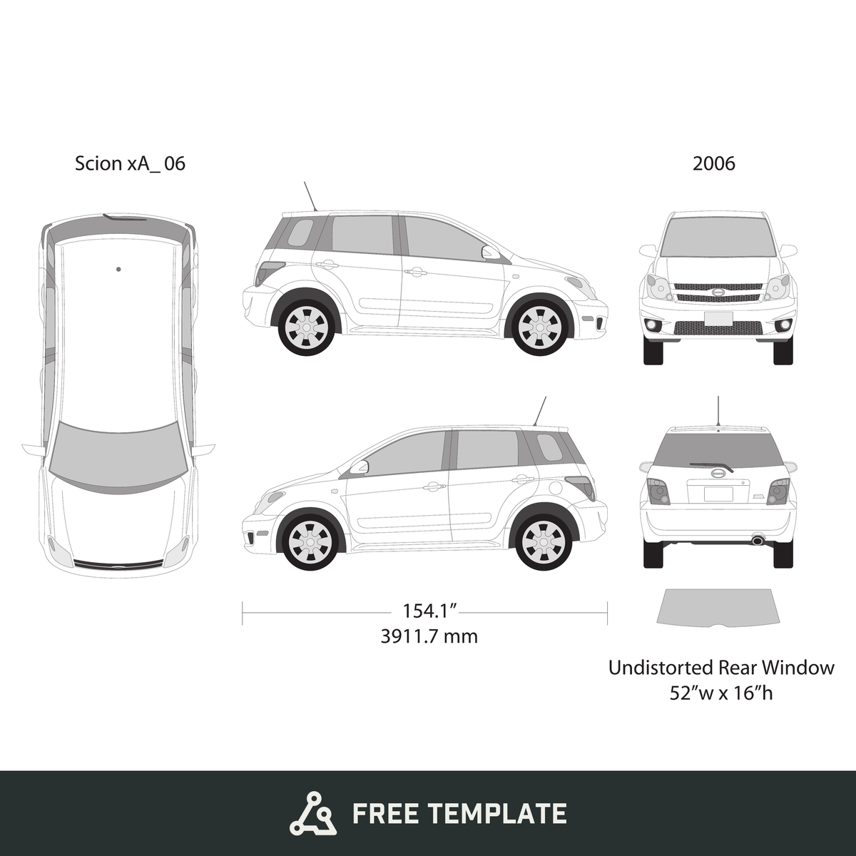 2006 Scion Xa free vector vehicle wrap template - GravBase
