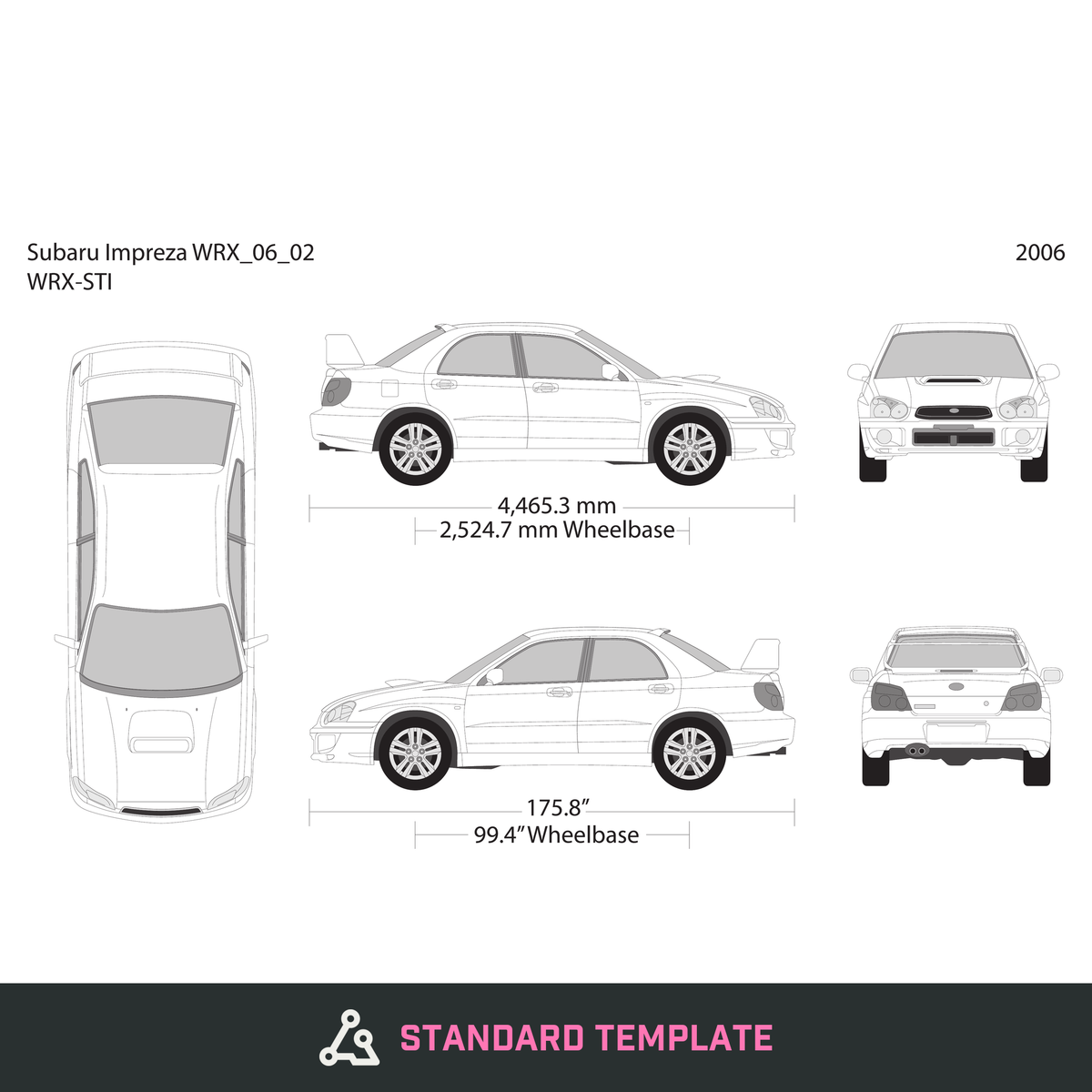 2006 Subaru Impreza vector wrap template V02, Design-Ready PDF - GravBase
