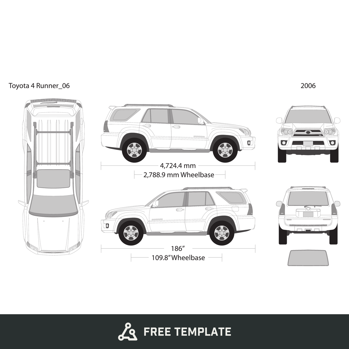 2006 Toyota 4 Runner free vector vehicle wrap template - GravBase