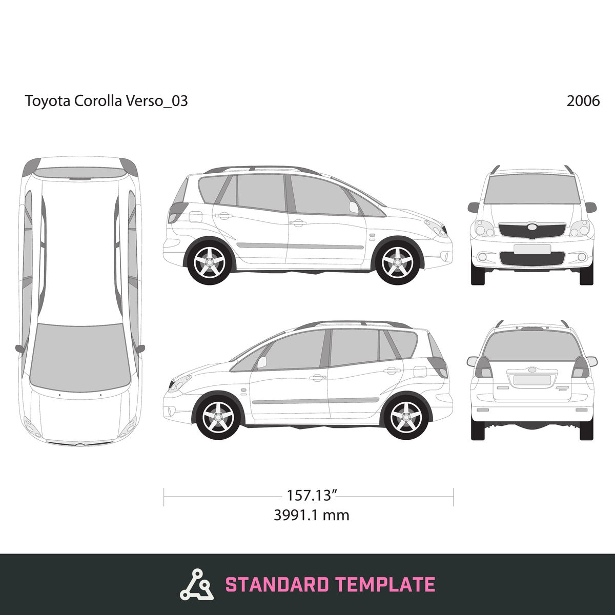2006 Toyota Corolla Verso vector wrap template, Design-Ready PDF - GravBase