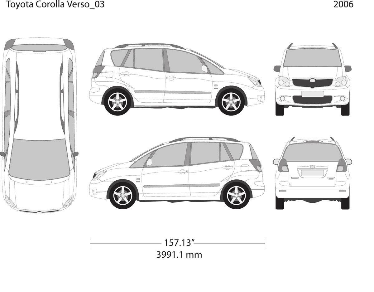2006 Toyota Corolla Verso vector wrap template, Design-Ready PDF - GravBase