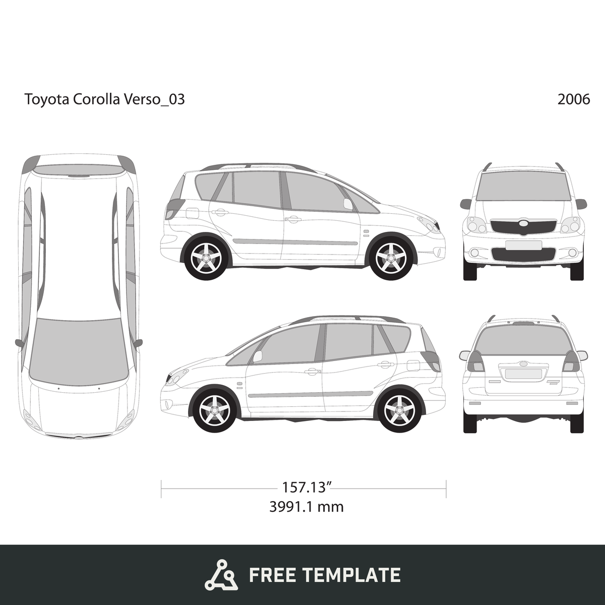 2006 Toyota Corolla Verso free vector vehicle wrap template - GravBase