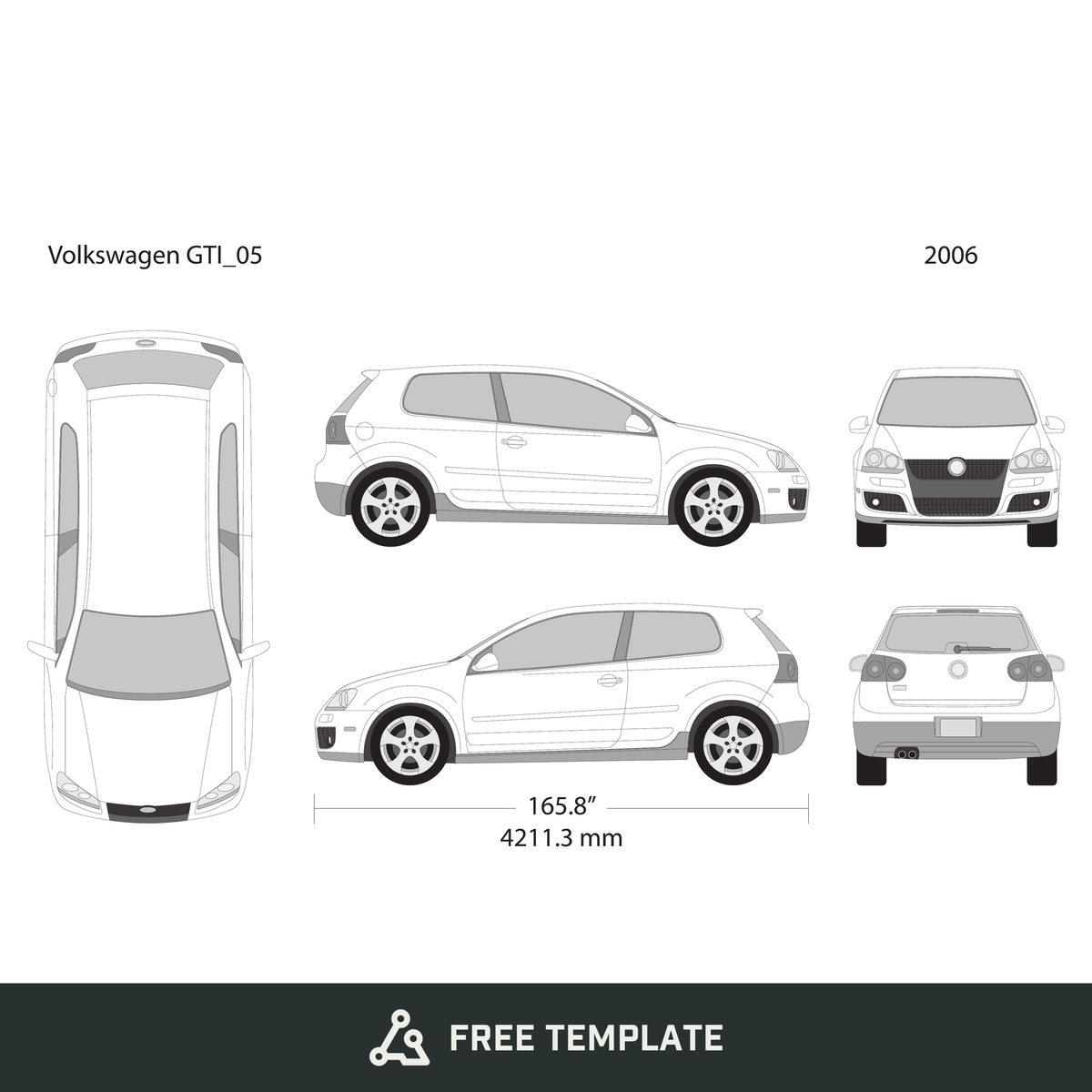 2006 Volkswagen GTI free vector vehicle wrap template - GravBase
