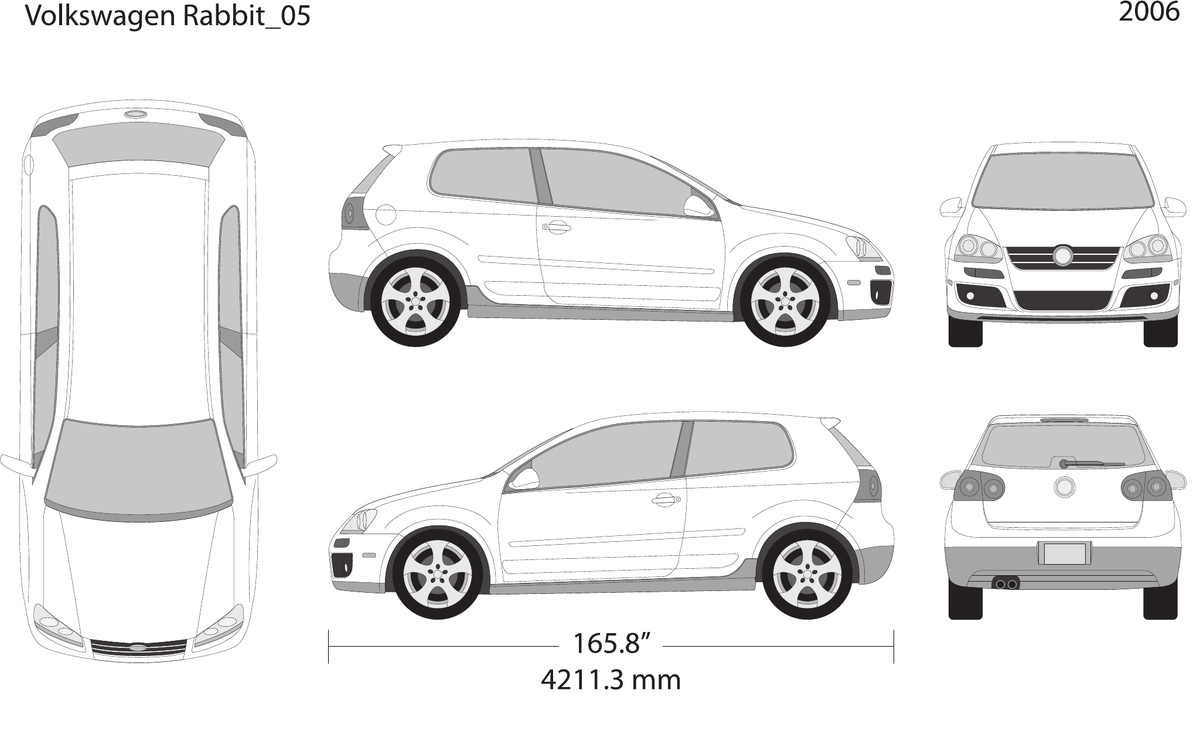 2006 Volkswagen Rabbit vector wrap template V05, Design-Ready PDF - GravBase