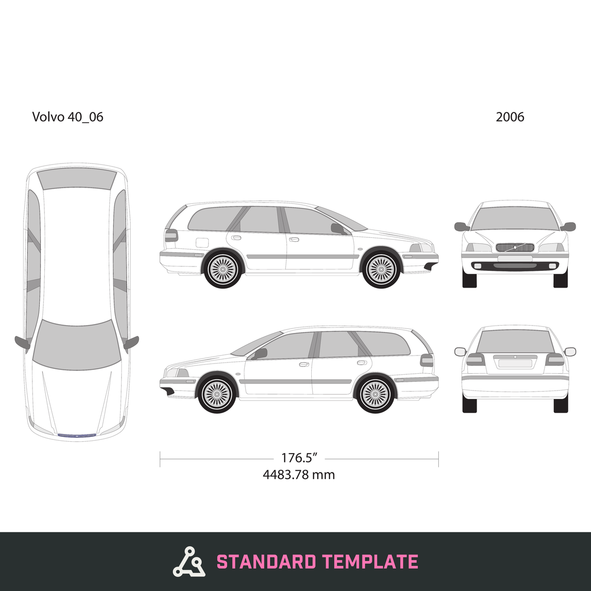 2006 Volvo 40 vector wrap template V06, Design-Ready PDF - GravBase