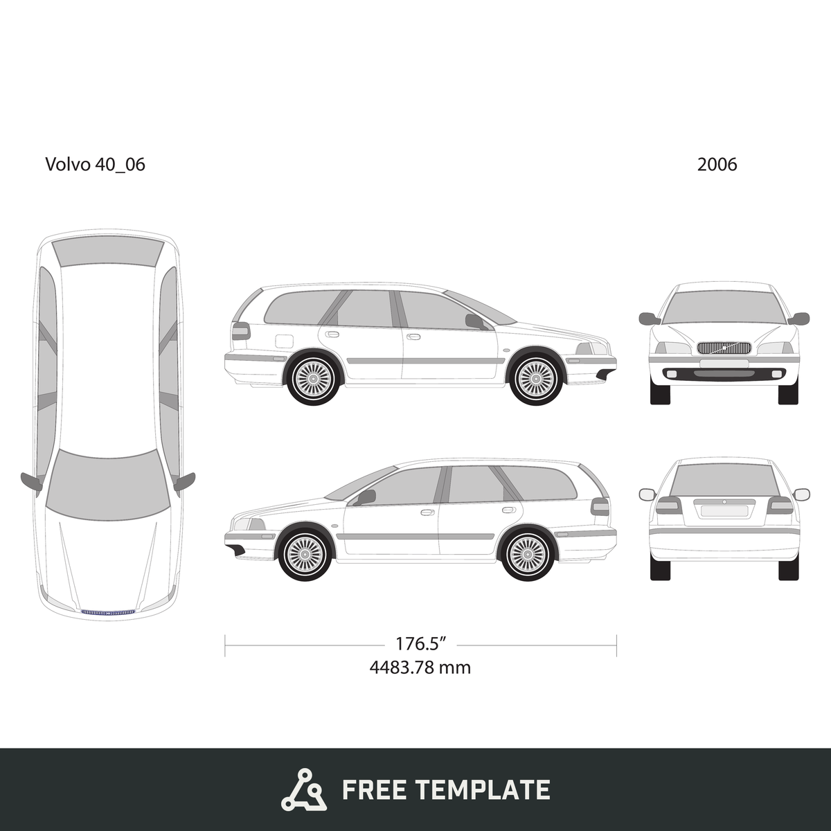 2006 Volvo 40 free vector vehicle wrap template - GravBase