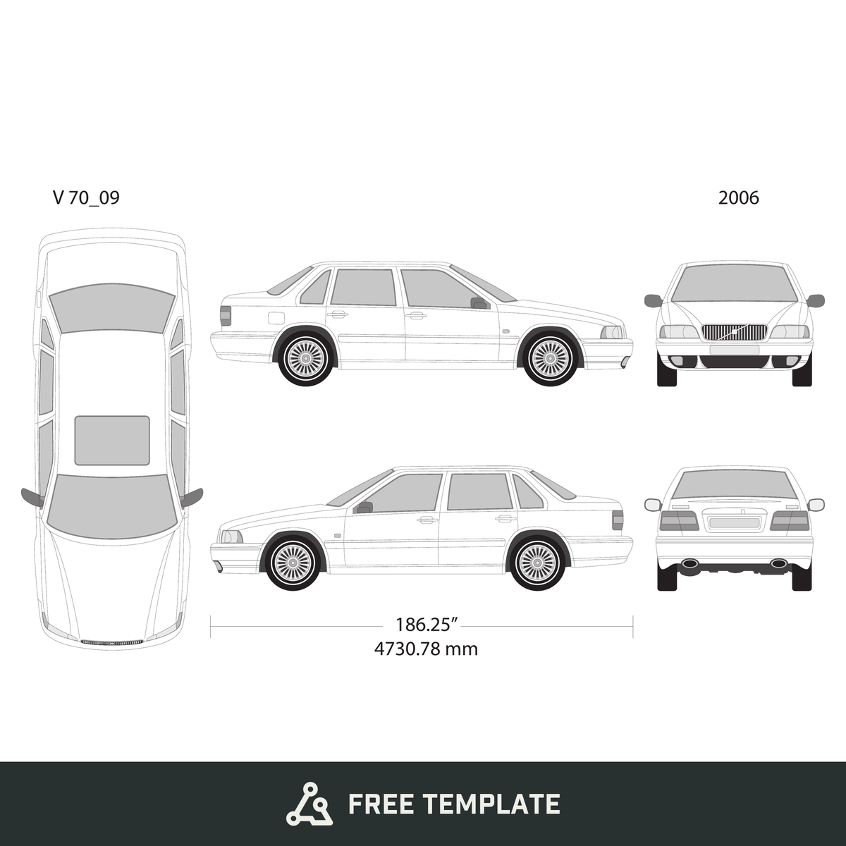 2006 Volvo 70 free vector vehicle wrap template - GravBase