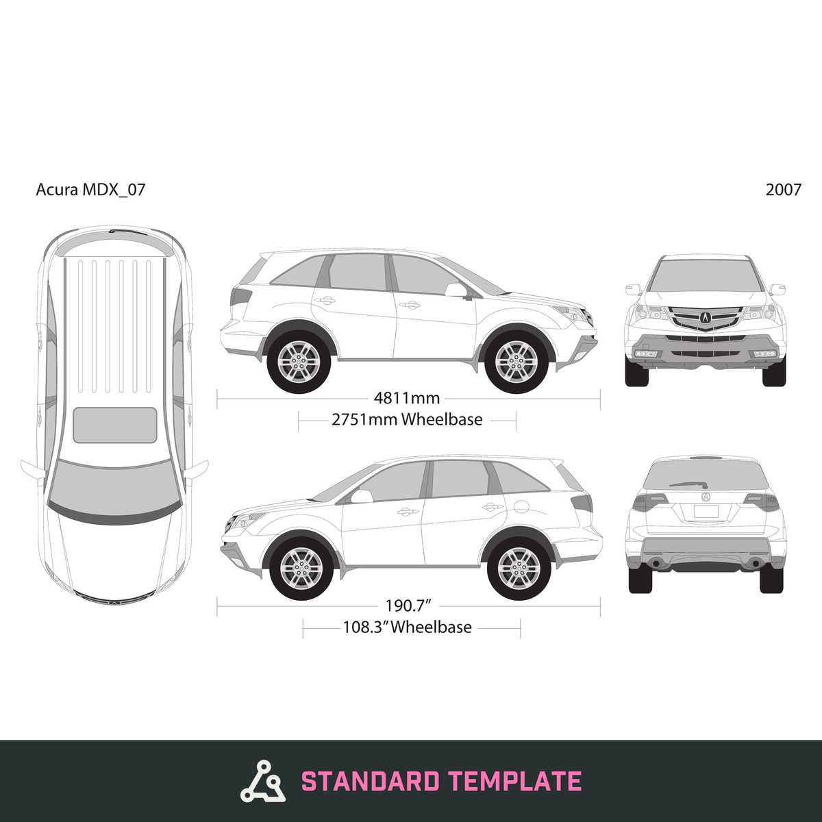 2007 Acura MDX vector wrap template, Design-Ready PDF - GravBase