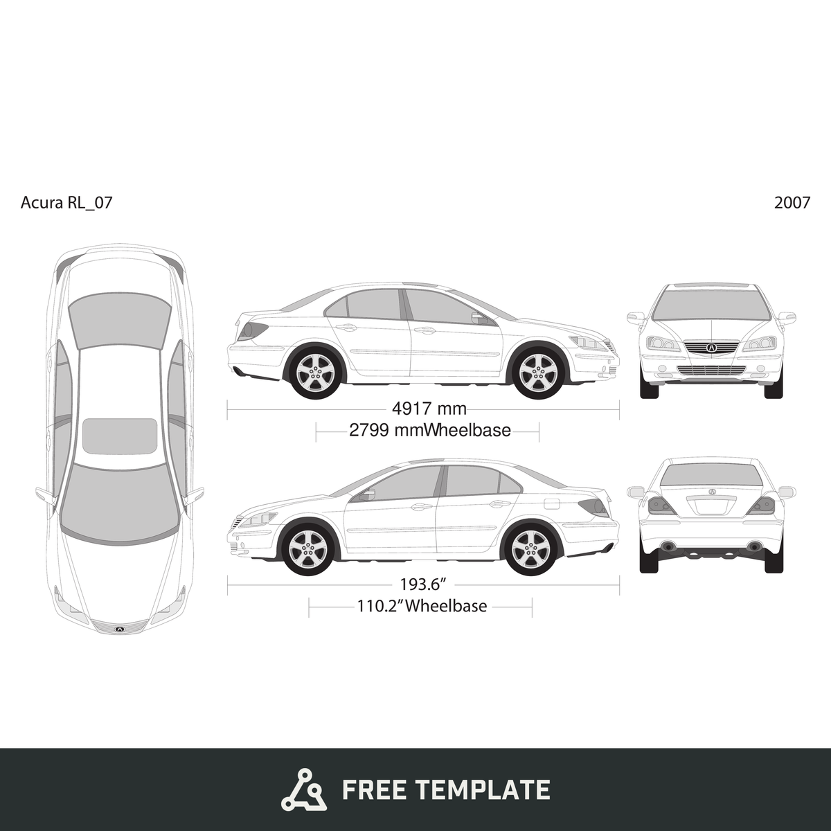2007 Acura RL free vector vehicle wrap template - GravBase