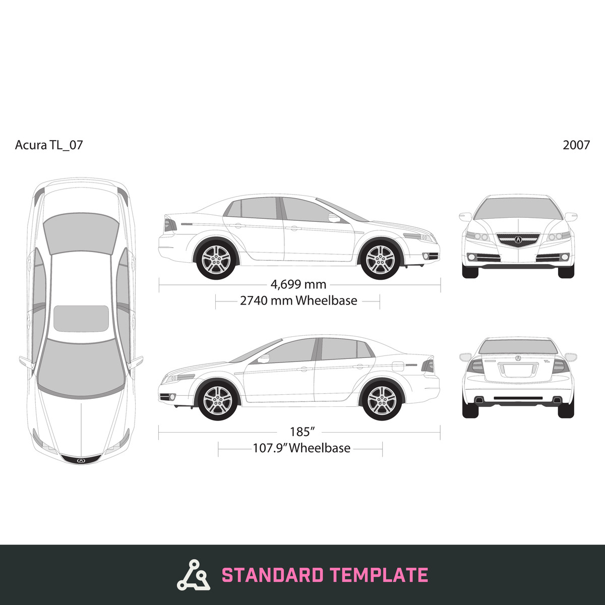 2007 Acura TL vector wrap template, Design-Ready PDF - GravBase