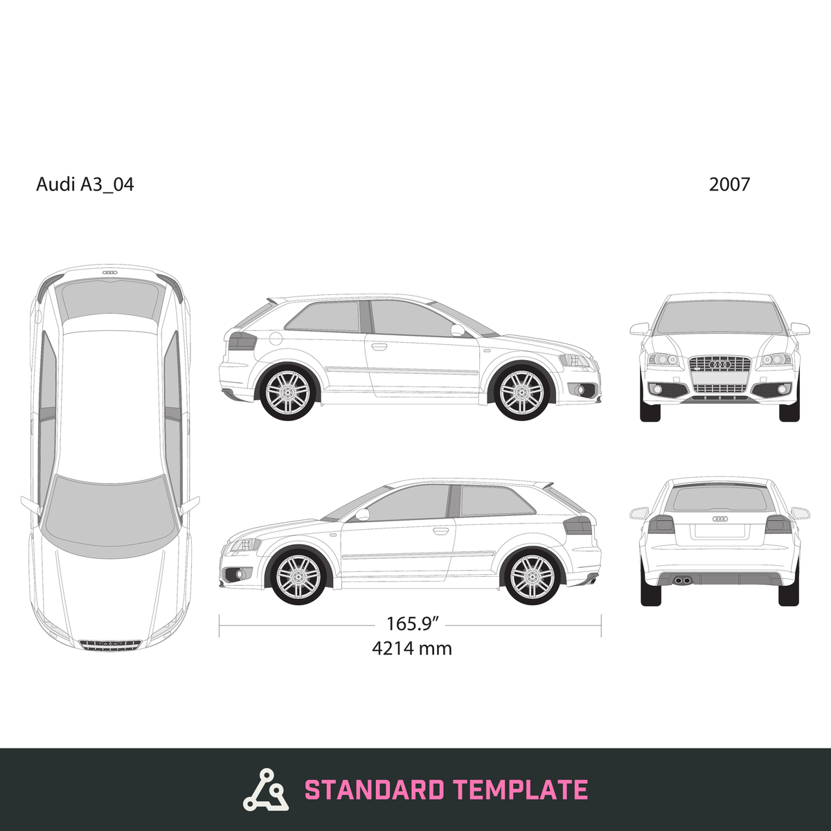2007 Audi A3 vector wrap template, Design-Ready PDF - GravBase