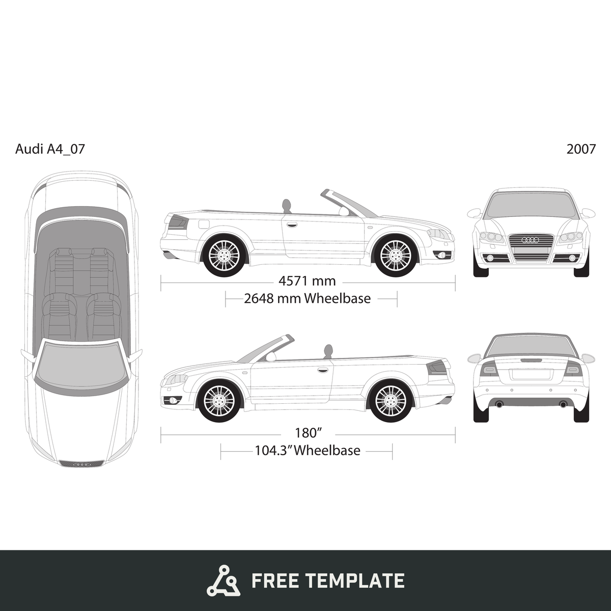 2007 Audi A4 free vector vehicle wrap template - GravBase