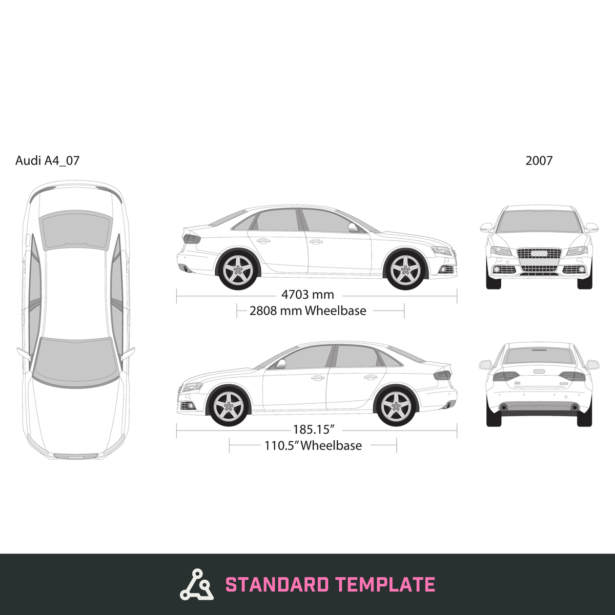 2007 Audi A4 vector wrap template V2, Design-Ready PDF - GravBase