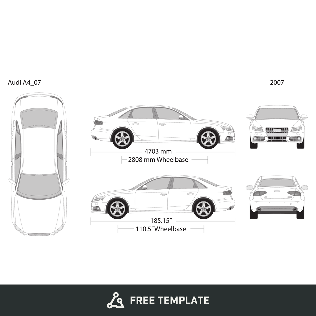 2007 Audi A4 free vector vehicle wrap template - GravBase